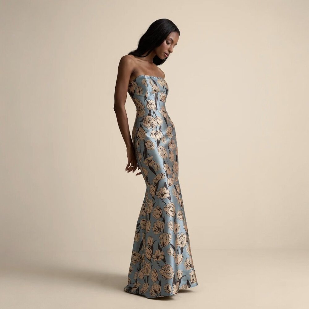 Lulu's Strapless Blue and Gold Floral Maxi Dress - Picture 5 of 6